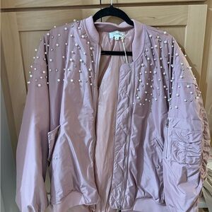 Everly Blush Pearl-Studded Bomber Jacket
